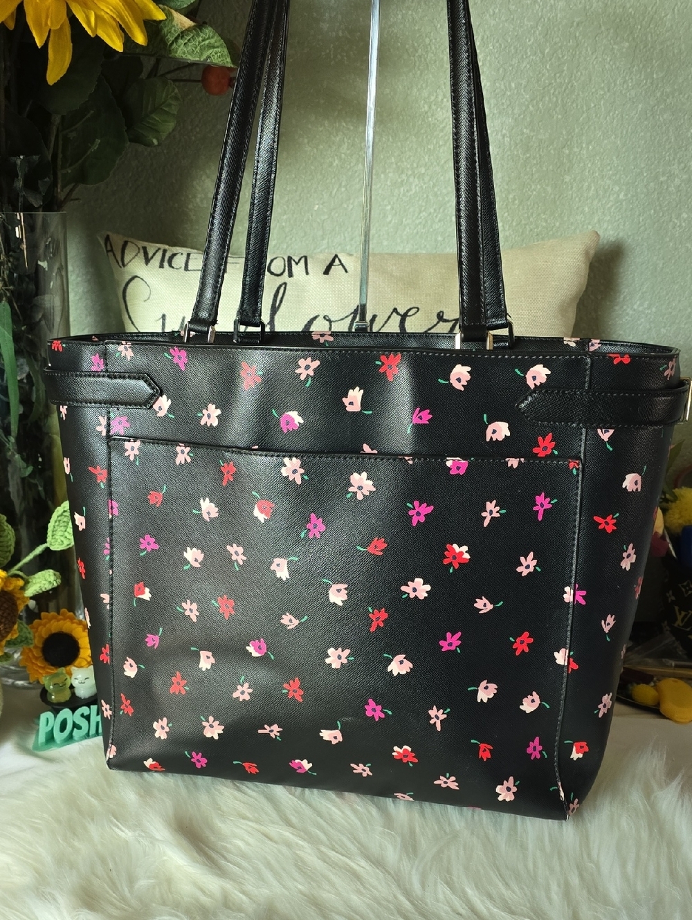 Kate Spade Black Floral Petite Tote GUC - Picture 4 of 16